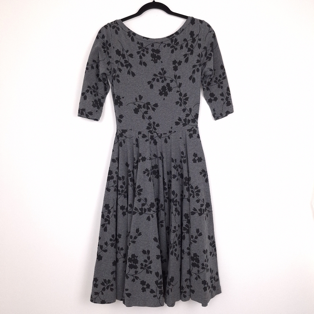 Effie's Heart Ava Dress floral pockets knee length whimsical fit flare twee gray - Picture 2 of 10